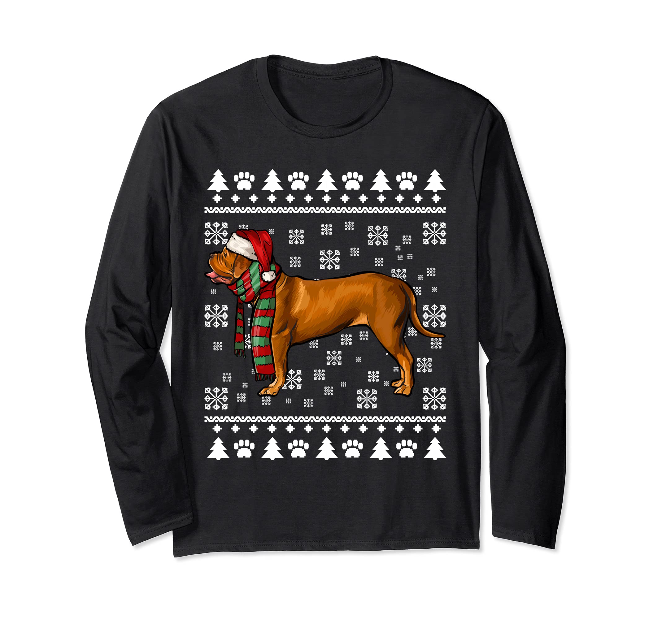 Dogues de Bordeaux Dog Santa Hat Xmas Ugly Christmas Long Sleeve T-Shirt