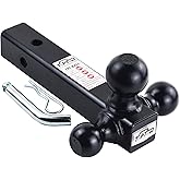 TOPTOW Trailer Hitch Tri-Ball Hitch Ball Mount with 1-7/8", 2" and 2-5/16" Black Tow Balls, Fits for 2-inch Hitch Receivers