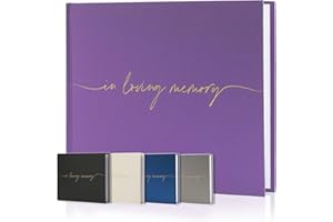 Braveriky Twill Funeral Guest Book - in Loving Memory Guestbook with a Memory Table Sign - Hardcover Guest Sign in Book for Funeral Service - 320 Entries, 9"x7.5", Purple