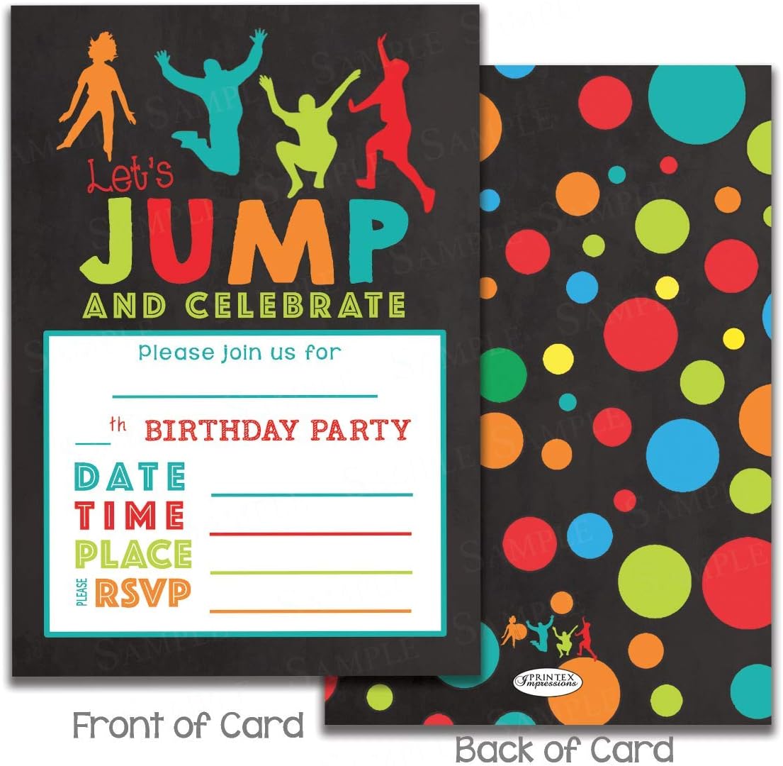 Set of 25 Kids Jumping Birthday Party invitations for
