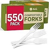 Reli. Compostable Forks (550 Pack) | Disposable Utensils Heavy Duty Forks | Compostable Utensils, Cutlery for Party, Events, Party Supplies | BPA Free, Cornstarch, Composting Flatware (White)