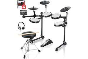 Electric Drums, Donner DED-200 LITE Electronic Drum Kit for Beginner with 450+ Sounds, USB MIDI, Quiet Mesh Pads, Throne, Headphones, Sticks and 40 Melodics Lessons