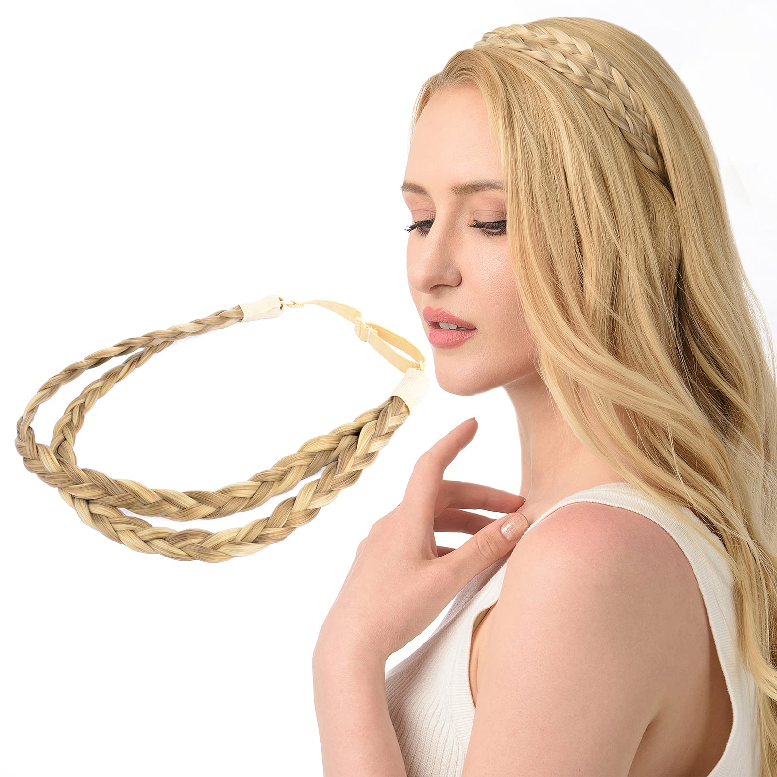 Gledola Double Three Strands Braid Headband Synthetic Hair Plait Headband for Women Hair Accessory (Ginger Blonde)