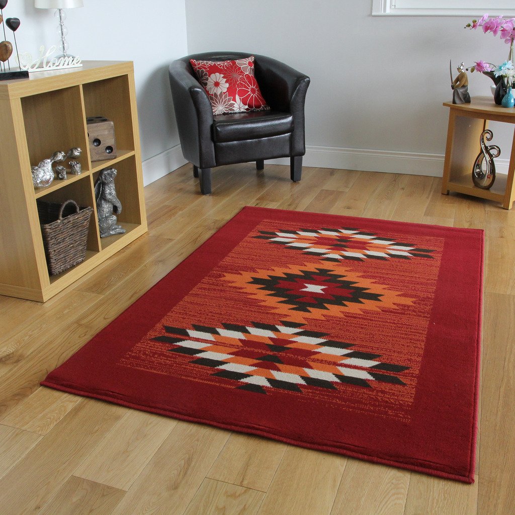 The Rug House Milan Red, Terracotta, Brown & OffWhite Tribal Aztec
