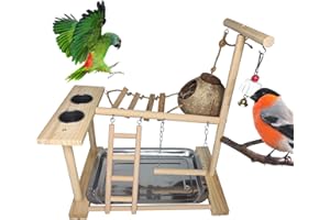 HAMILEDYI Parakeet Playground Bird Play Stand Natural Wood Perch Gym Parrots Nest Climb Swing Ladders with Feeder Cups Lovebirds Cage Accessories Toy Exercise Activity for Conure Cockatiel Lovebirds