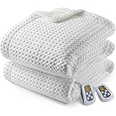 CAROMIO Heated Blanket Queen Size with LCD Dual Controller, Waffle Weave Fast Heating Electric Blankets, 10 Heat Levels & 1-12H Time Settings, ETL Certified, Machine Washable, Off White, 84" x 90"