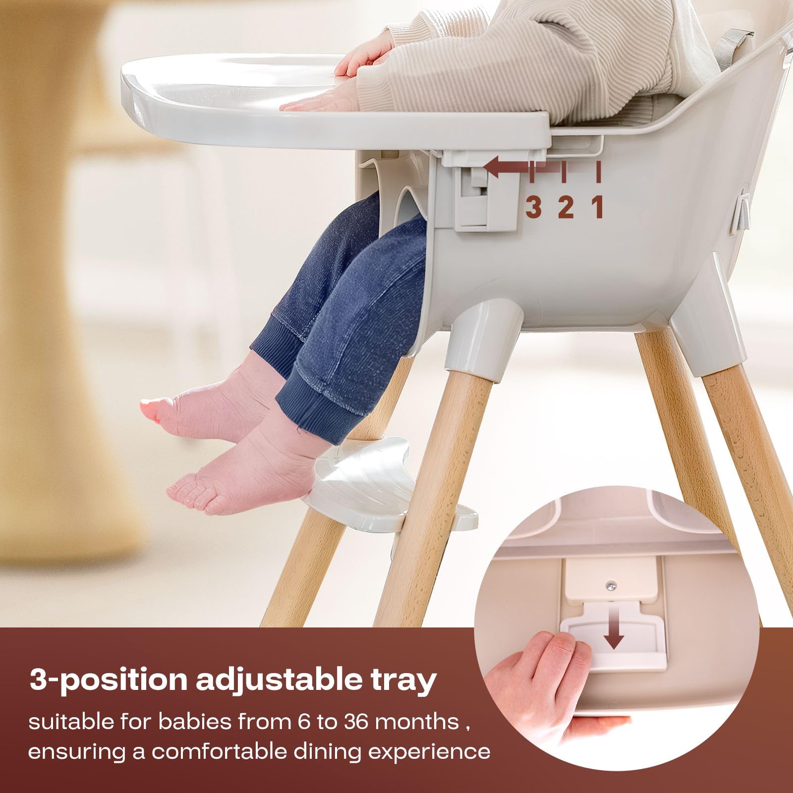 Fodoss 3-in-1 Wooden High Chair for Babies and Toddlers,Convertible Easy Clean Infant Highchair,Modern Design Silla para Comer De Bebe