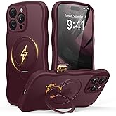 GolbinBox for iPhone 16 Pro Max Case for Women,[Compatible with Magsafe][360° Spin Magnetic Stand][Cute Wave Edge][Military-Grade Protection]Translucent Matte Phone Case for iPhone 16 ProMax, Burgundy