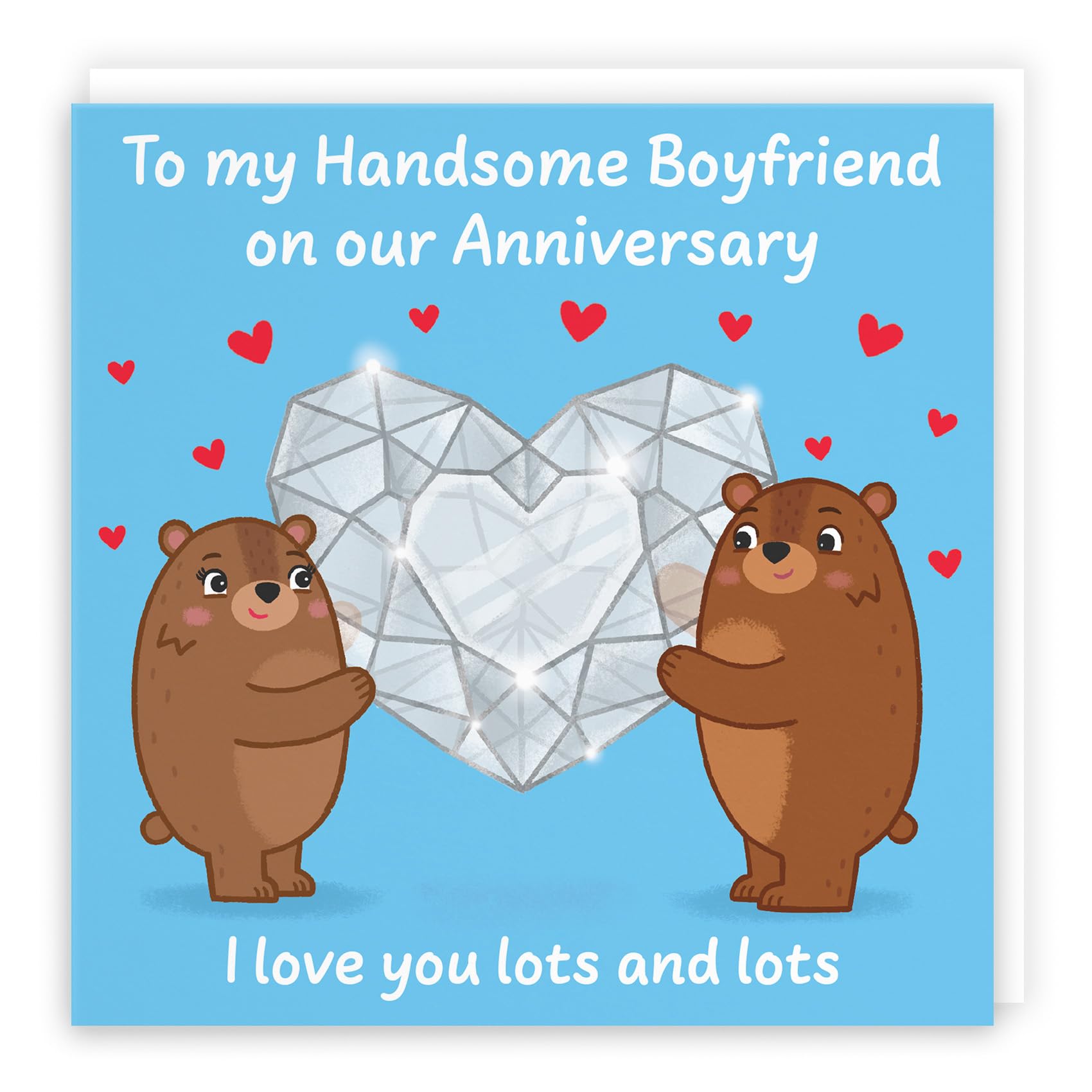 Hunts England - Cute Sparkling Love Boyfriend Anniversary Card - Fun Bears Anniversary Card - Love Story Collection