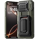 VRS DESIGN Origin Wallet Card Holder Case [3 Cards] for iPhone 16 Pro Max (2024/Upgraded), Rugged Semi-Automatic 3-Card Slot & Kickstand Case (Moss Green)