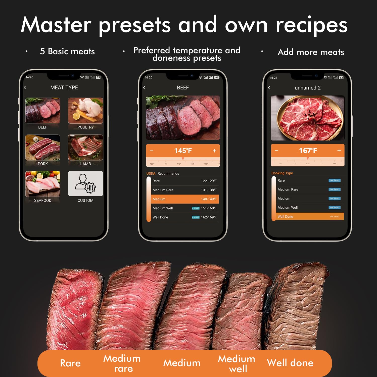 Smart Wireless Meat Thermometer with Thinnest Probe, Magnetic Bluetooth Food Thermometer, Remote Tracking and Real-Time Readings from Apps, for iOS and Android, for BBQ, Grill, Smoker