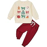 Seanrui Baby Girl Christmas Outfit 18 Month Toddler Long Sleeve Clothing Sets Pullover Sweatshirt Stretch Jogger Pants Infant Winter Outfit (Red, 18-24 Months)