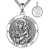 YFN 925 Sterling Silver Patron Saint Medal Necklace Amulet Pendant with 22+2 Inches Chain Protection Jewelry Gift for Men and Women(with Gift Box)
