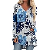 MARSVOVO Classic V Neck T Shirts for Women High Low Curved Hem Baggy Long Sleeve Tunic Flowy Elegant Tops