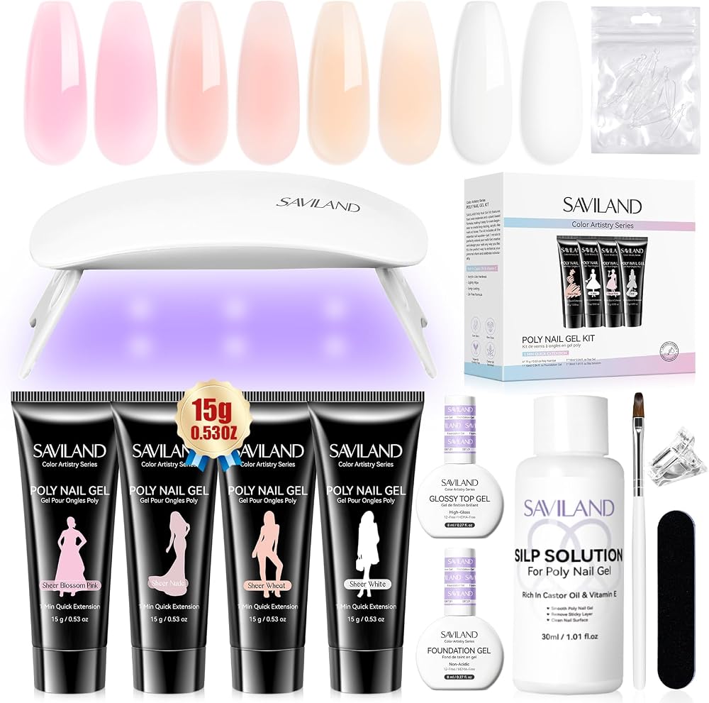 Saviland Poly Nail Gel Kit All-in-One with UV Lamp Light