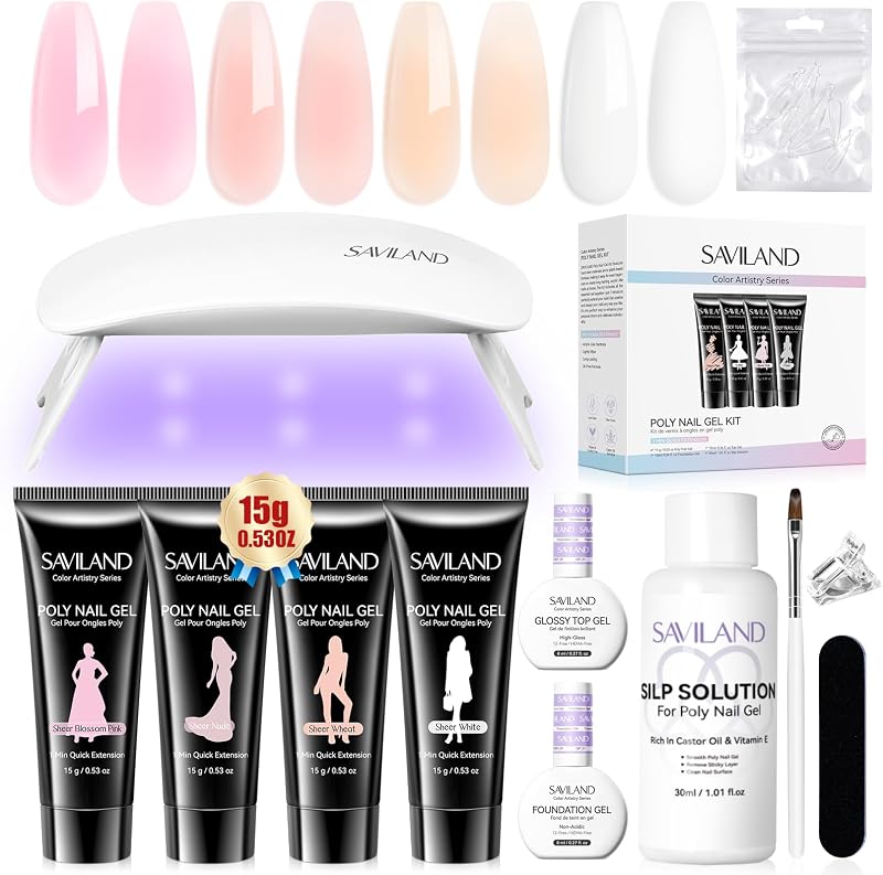 Saviland Poly Nail Gel Kit All-in-One with UV Lamp Light