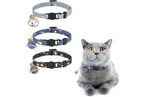 DILLYBUD 3 Pack Breakaway Cat Collars with Bell- Moon and Stars Pendant Cat Collar for Girl Boy Cats with Safety Buckle- Cute Kitten Collar Adjustable 8"-12" for Kitty Puppy Small Pets