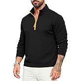 Magiftbox Mens Quarter Zip Pullover Waffle Knit Color Black Sweatshirts Athletic Long Sleeve Workout Shirts WT06
