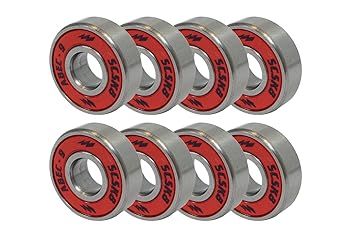 SCSK8 ABEC 9 Bearings Skateboard Longboard Spinner Red Silver 1 set of (8)