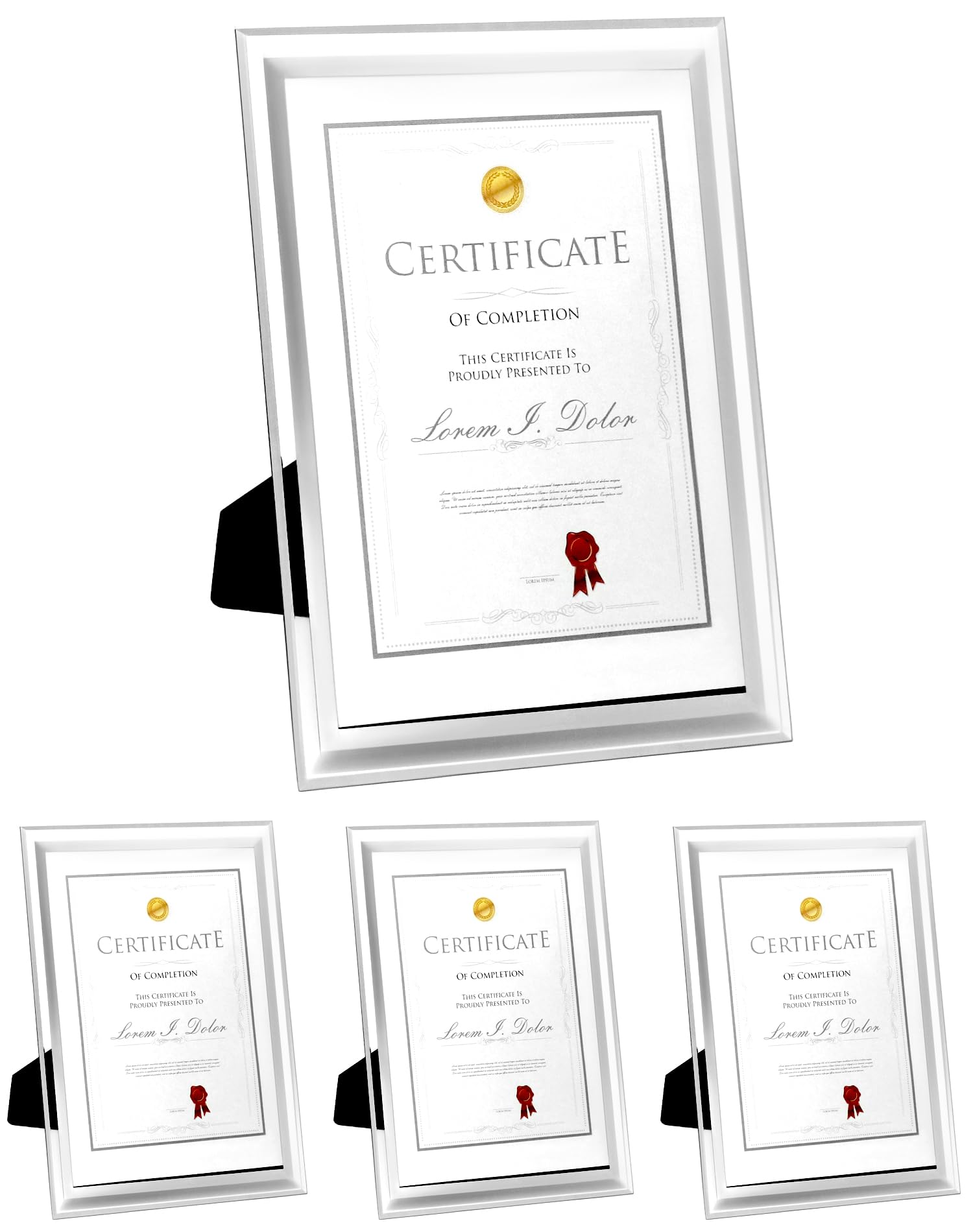 QWORK® 4 Pack A4 Glass Photo Frame Certificate Frame Freestanding or Wall Mounting for Displaying Family Photos Pictures Certificates and more (Silver)