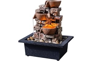 Haobos Indoor Tabletop Fountain 3-Tier Rockery Relaxation, Soothing Sound Home/Office/Bed Room Decor,Gifts for Mom/Grandma Relaxing Waterfall Meditation Tabletop Fountain LED Lights