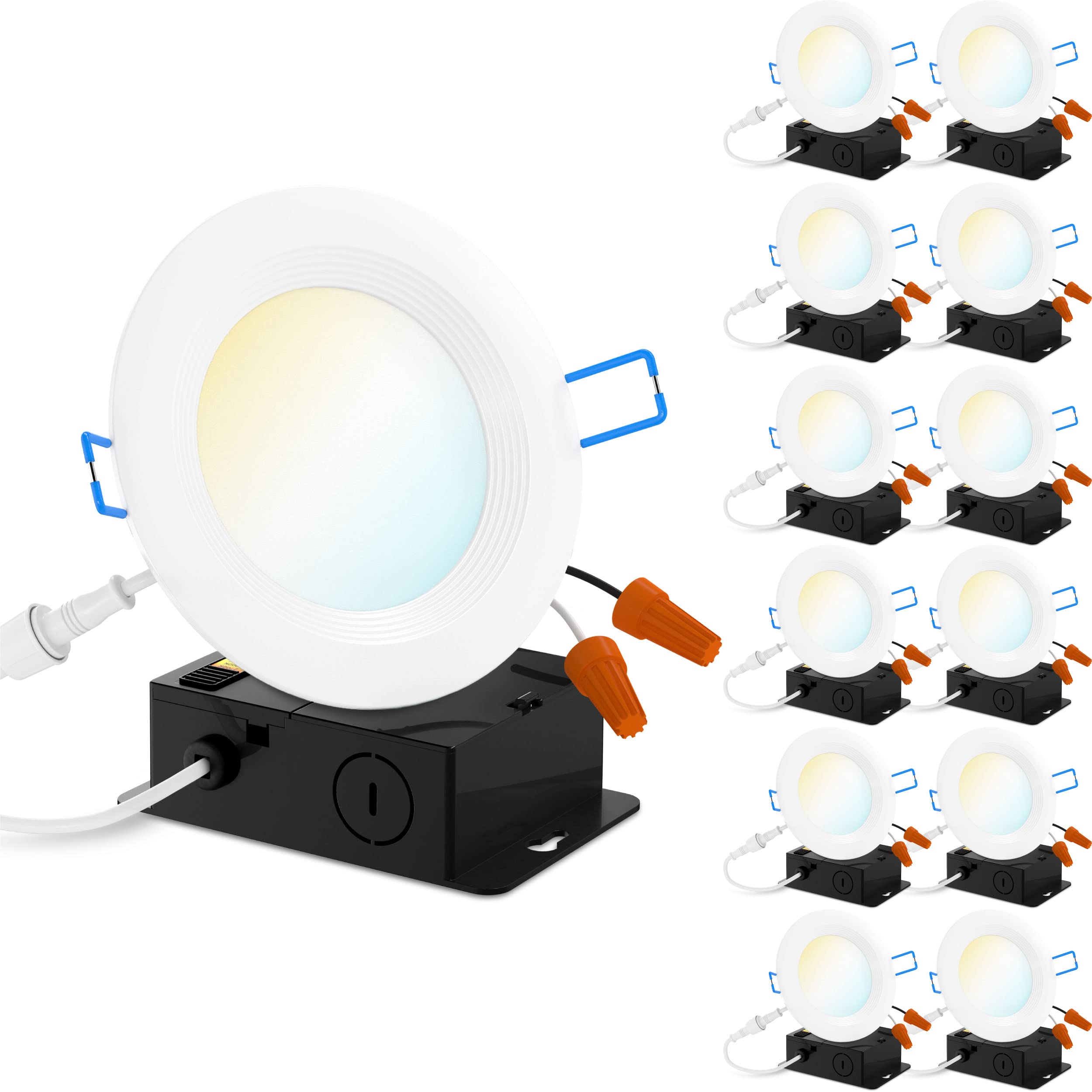 Photo 1 of Sunco 12 Pack 4 Inch Ultra Thin LED Recessed Ceiling Lights, Baffle Trim, Selectable CCT 2700K/3000K/3500K/4000K/5000K Dimmable 10W, Wafer Thin, Canless with Junction Box
