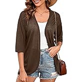 Heymoments Women's Lightweight Open Front Knit Cardigans 3/4 Sleeve Casual Soft Drape Summer Cardigan S-2XL