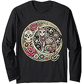 Cat Moon Dia De Los Muertos Day Of The Dead Sugar Skull Long Sleeve T-Shirt