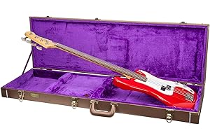 Crossrock Wooden Bass Guitar Case for Fender Precision & Jazz | Chocolate Brown Finish, Purple Velvet Interior, Lock – Designer Series(CRW520BCB)