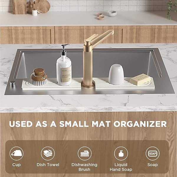 IMGROSE FAUCET MAT FOR KITCHEN SINK, DIATOMITE STONE DRYING SINK PROTECTORS, BATHROOM FAUCET SPLASH GUARD, QUICK DRY WATER ABSORBING, NON-SLIP STONE TRAY FOR KITCHEN COUNTER, WHITE, 23.6″ X 3.9″