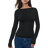 C202 Women's Boat Neck Long Sleeve Shirts Merino Wool Blend Tops Fitted Basic Tee Cozy Embrace Collection