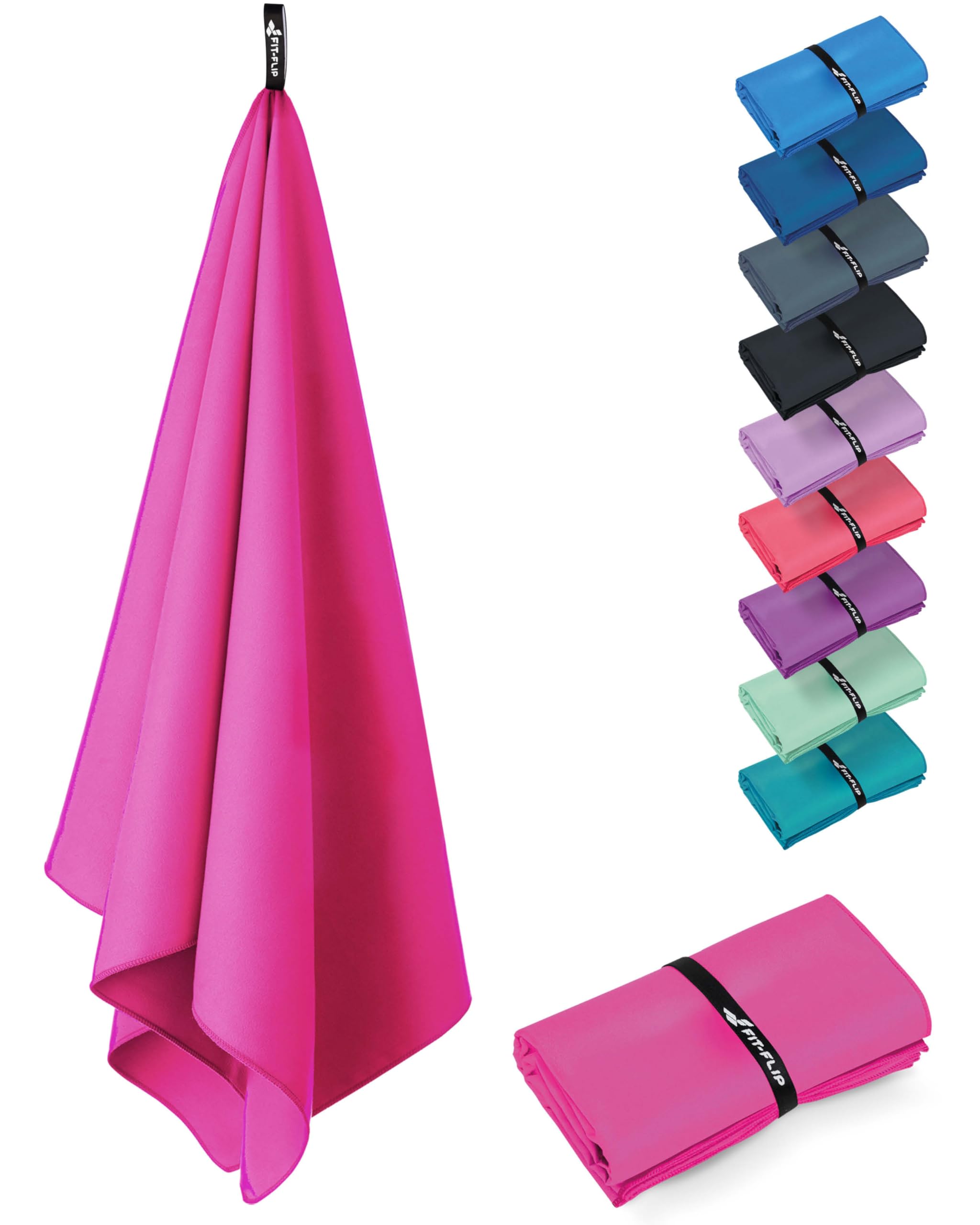 Fit-Flip Swimming towel – quick dry microfibre beach towel - ultra absorbent thin microfiber towels for travel, beach & gym - lightweight swim essentials (100x50cm, Deep Pink)