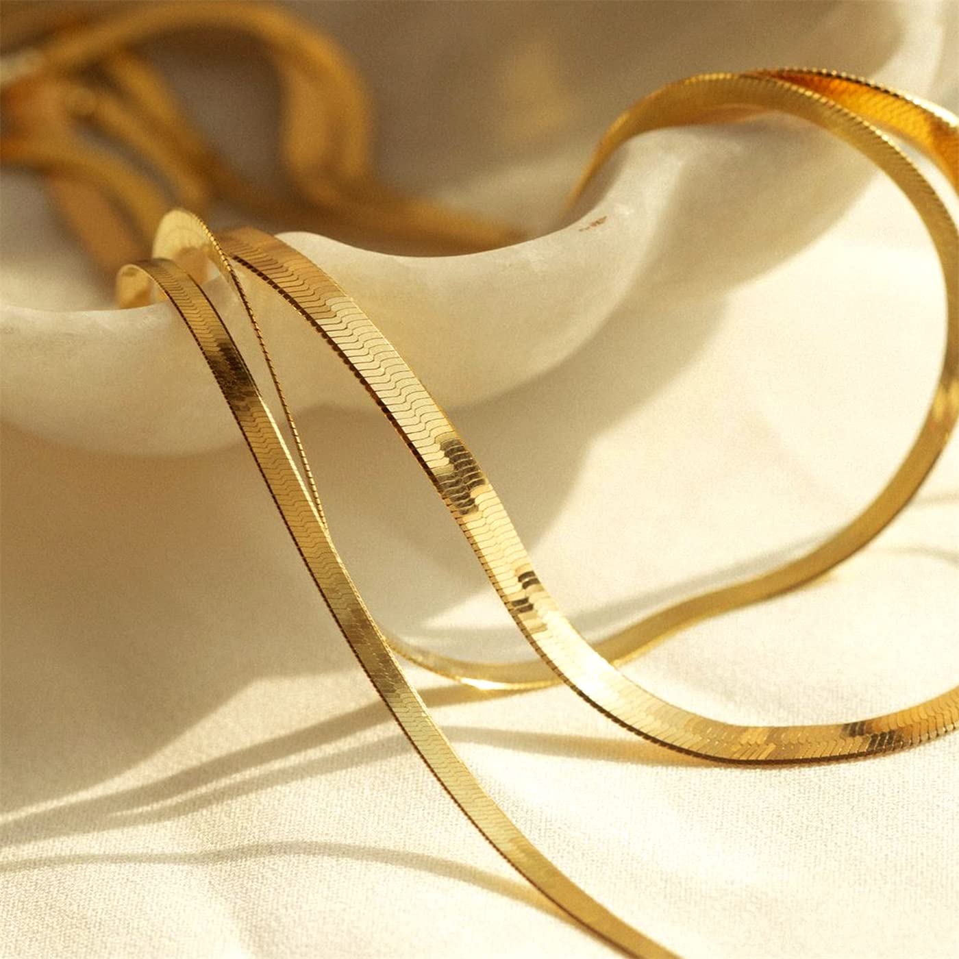 DEARMAY 14K Gold Plated Necklaces for Women, Dainty Gold Herringbone Choker Necklace Thin Layered Snake Chain Jewelry for Gifts