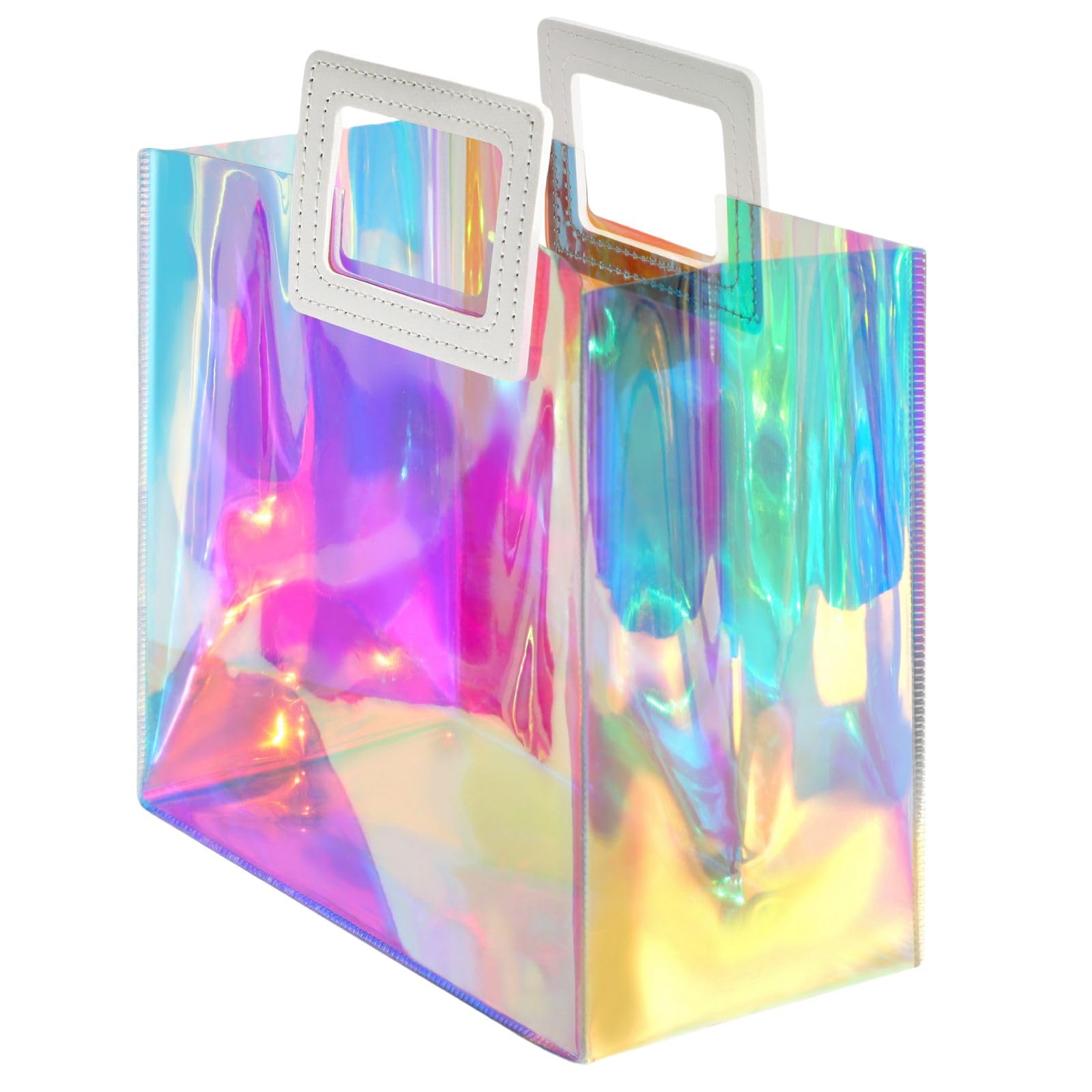 Photo 1 of **PACK OF TWO GIFT BAGS**VUOJUR Holographic Gift Bag Medium Size 11x9.8x5.1'' Clear Reusable Birthday Gift Bag for Women Girl Iridescent Bachelorette Wedding Christmas with Handle