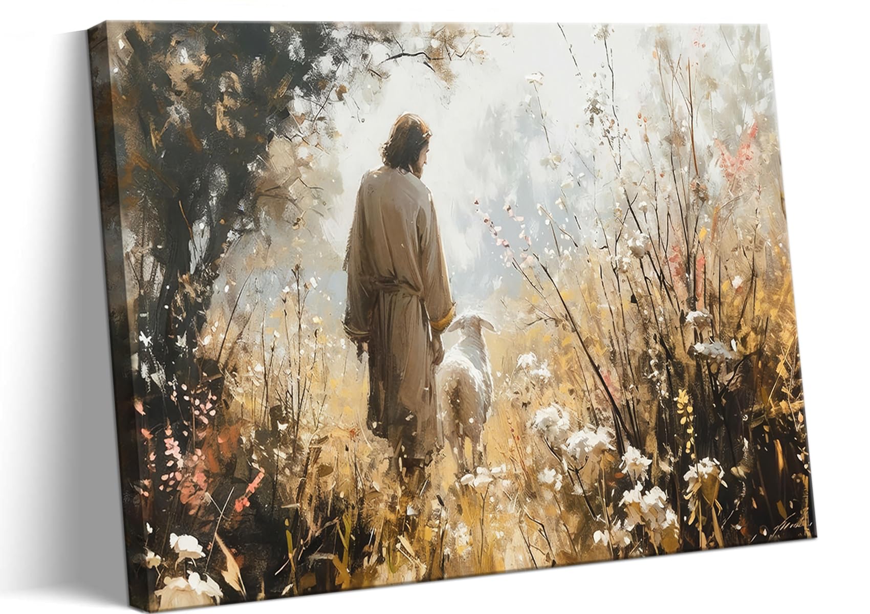 Jesus Leaves The 99 Sheep Canvas Wall Art, Christian Jesus Lamb Wall Decor Paintings, Lost Sheep Rel