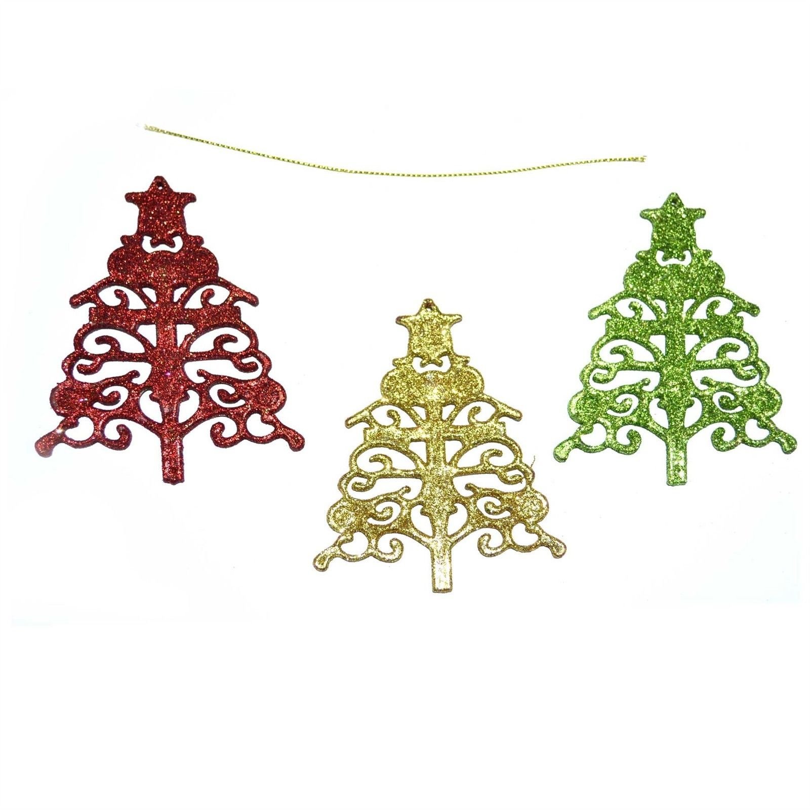 3pcs Glitter Tree Shapped Christmas Tree Decoration Xmas Party Hanging Ornament Decor