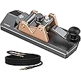 Mini CW Key Morse Radio HAM Big Double Paddle Morse Code Key Aluminum Alloy Body with Speaker Base Grey
