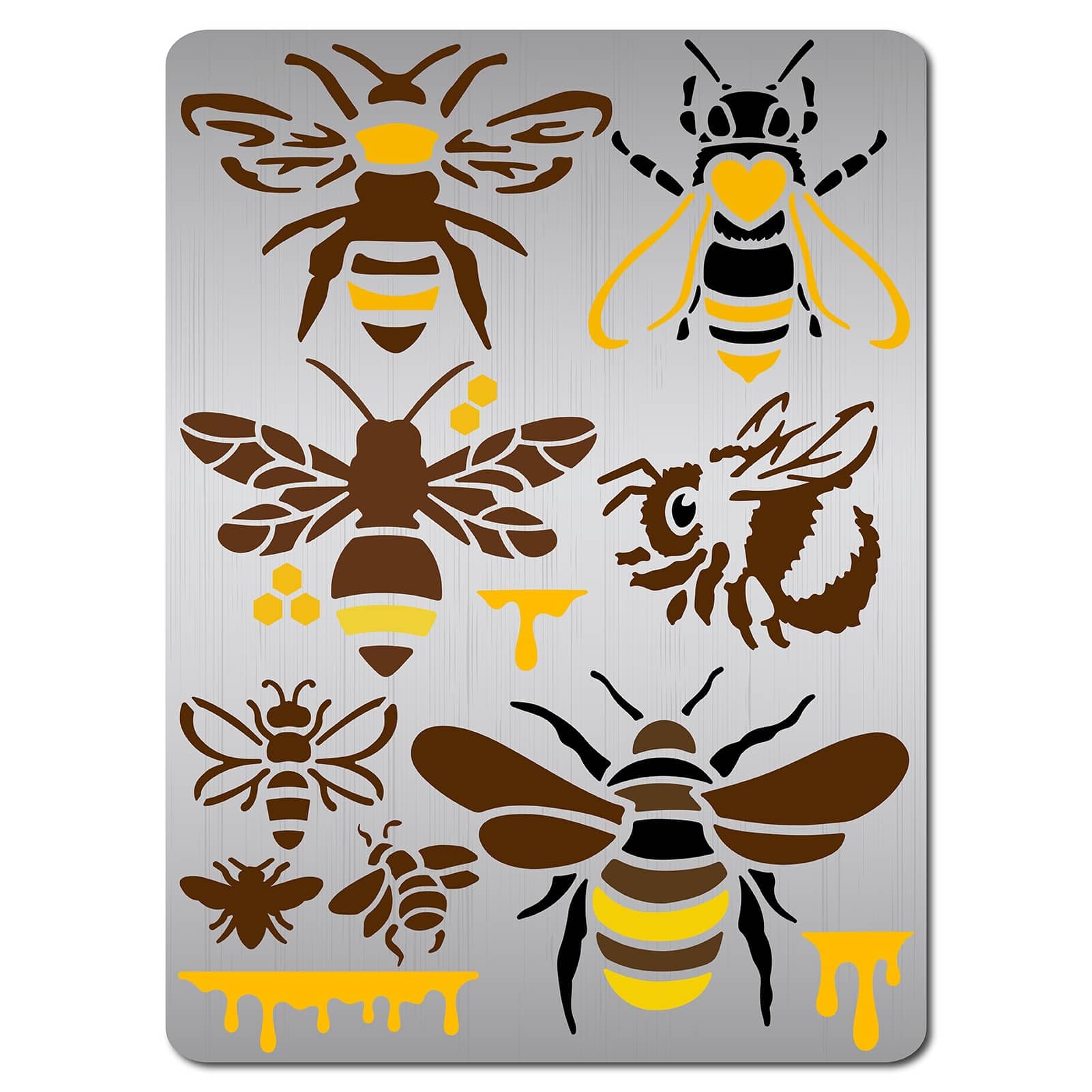 GORGECRAFT 8 Styles Bee Stencils Reusable Metal Honeycomb Honey Stainless Steel Templates for Painting on Wall Furniture Fabrics Scrapbooking Wood Burning Pyrography Engraving Art Crafts