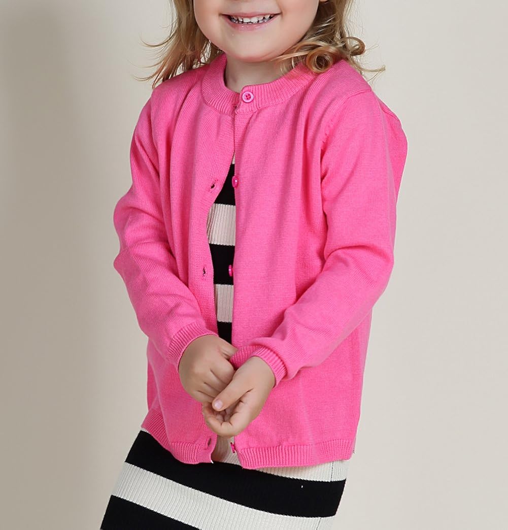 RJXDLT Girls Crewneck Cardigan Long Sleeve Children Button Cotton Sweater Uniform Sweaters for Little Girls: Clothing