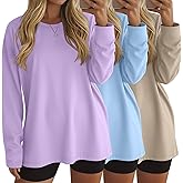 Ficerd 3 Pack Women's Oversized Long Sleeve Shirts Cotton Gym Round Neck Tops Loose Fit Casual Workout Baggy Fall Basic Tee