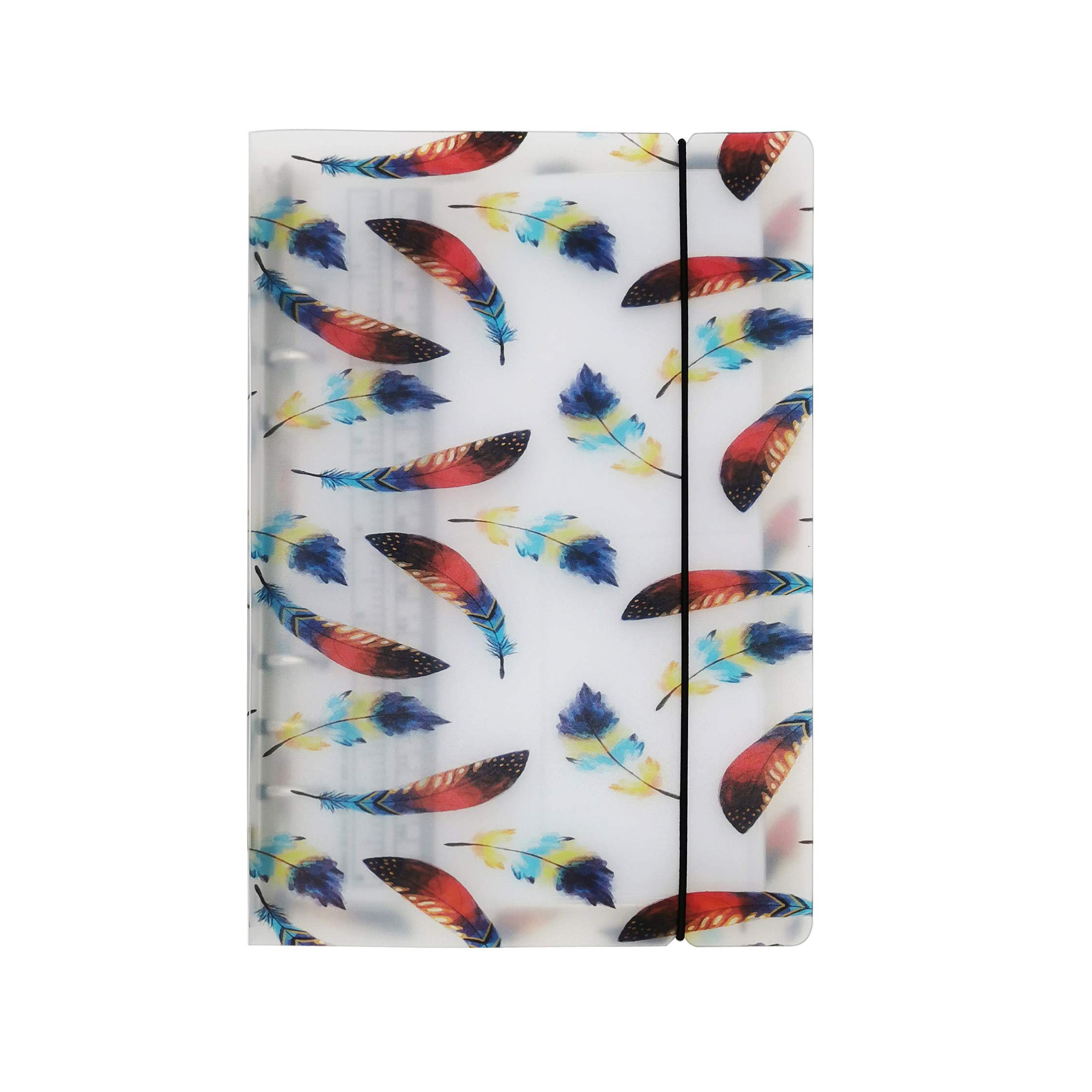 A6/ A5 6-Holes Colorful PP Cover Round Ring Binder Personal Organizer for Loose Leaf Sheet Refill Notebook/DIY Scrapbooking (Feather, A6 Mini Set)