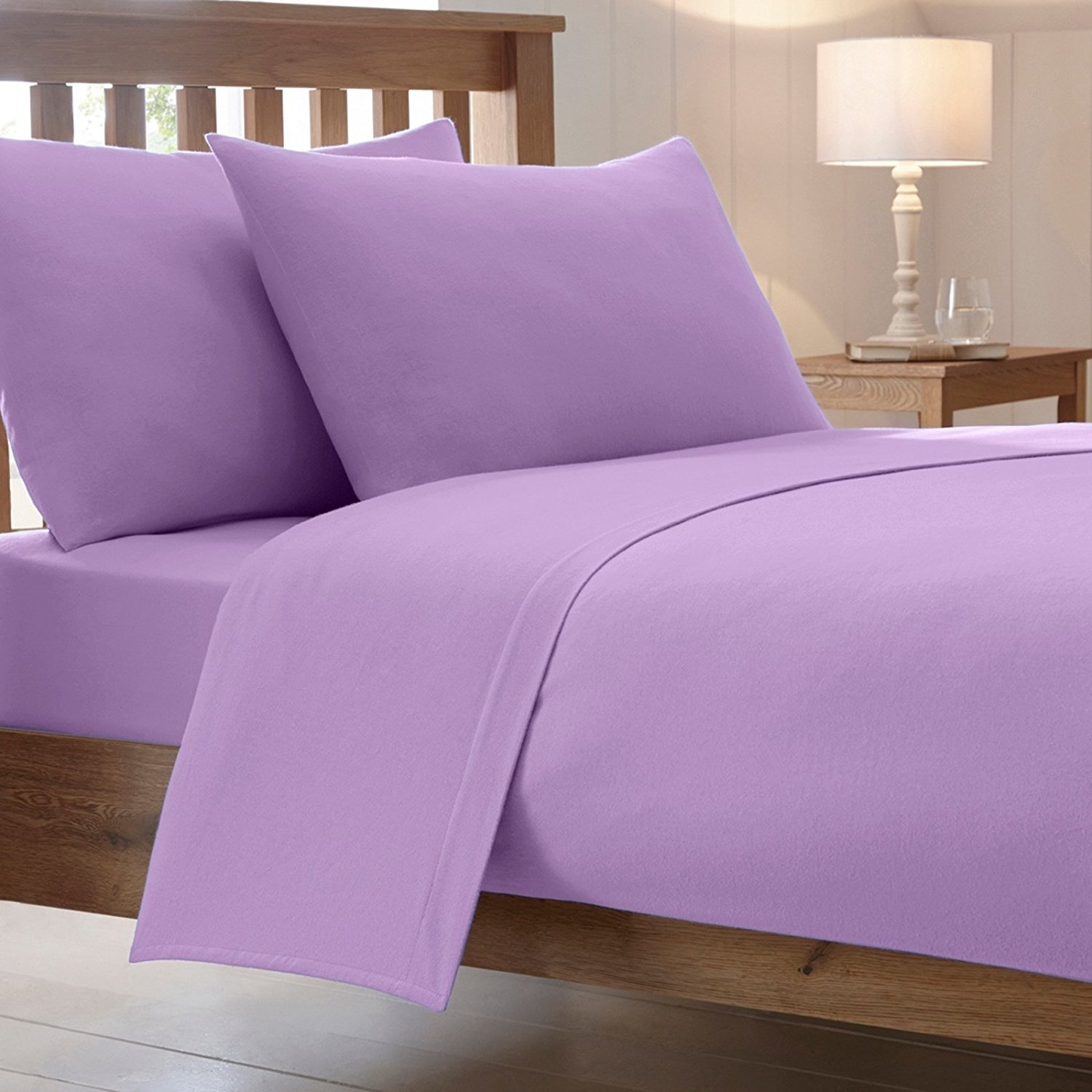 40 Cm / 16" Inch Extra Deep Luxury Combed Poly Cotton Bed Fitted Sheets Non Iron Percale Plain Sheet Bedding(Lilac, King)