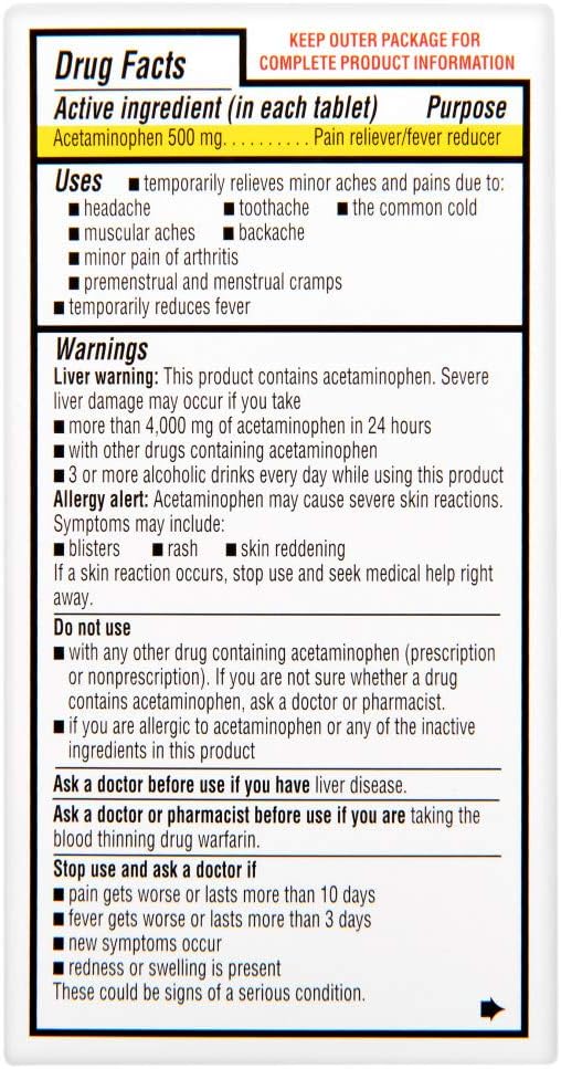 Rite Aid Extra Strength Acetaminophen Easy Tabs Tablets, 500 mg - 100 Count | Pain Reliever & Fever Reducer | Migraine Relief Products | Joint Pain Relief | Muscle Pain Relief | Menstrual Pain Relief: Health & Personal Care