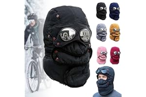 Winter Thermal Hat with Glasses,Adjustable Torocky Cold Trapper Hat for Women Men,Winter Cycling Windproof Ski Mask Cap (Blac