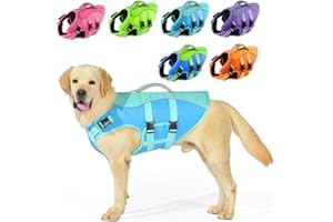 PETDSH Dog Life Jacket Large, High Flotation Dog Life Vest for Swimming Boating, Reflective Puppy Lifejacket with Superior Buoyancy and Rescue Handle, Adjustable Safety Dogs Floating Vests
