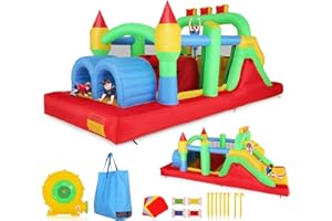 Whubefy Bounce House for Big Kids 8-12, 18 x 8.2FT Kids 3-6 Inflatable Obstacle Course w/Dual Tunnels, Large Slide, Climbing, Obstacles and Bounce Area Castle for Birthday Party, Fun Racing Game