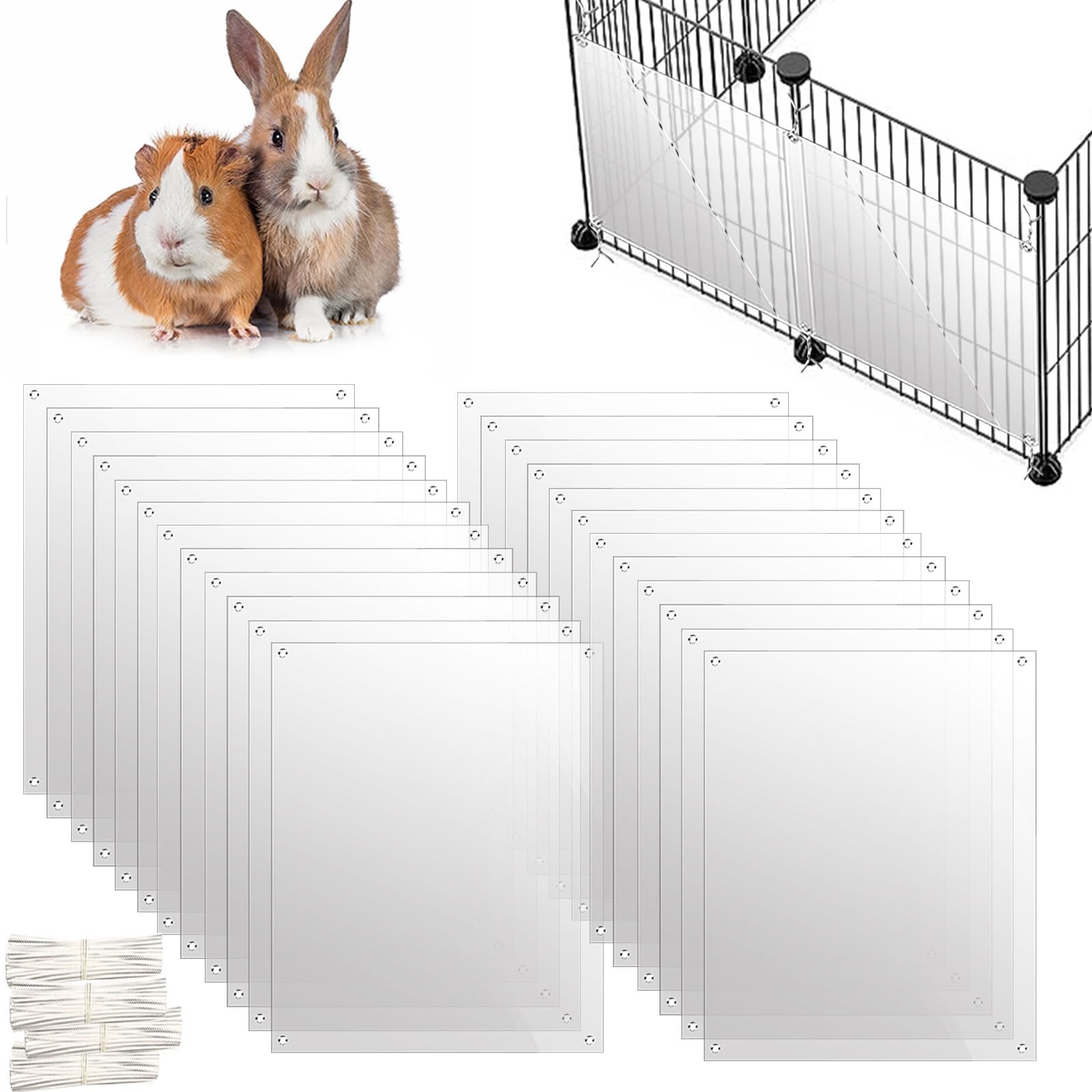 Oncpcare 24 Pack Pet Plastic Cage Liner Protection Rabbit Cage Urine Guard Clear Cage Edge Liner Guinea Pig Side Lining Small Animal Cage Accessories - Keep Litter in The Cage, 10'' x 8.2''