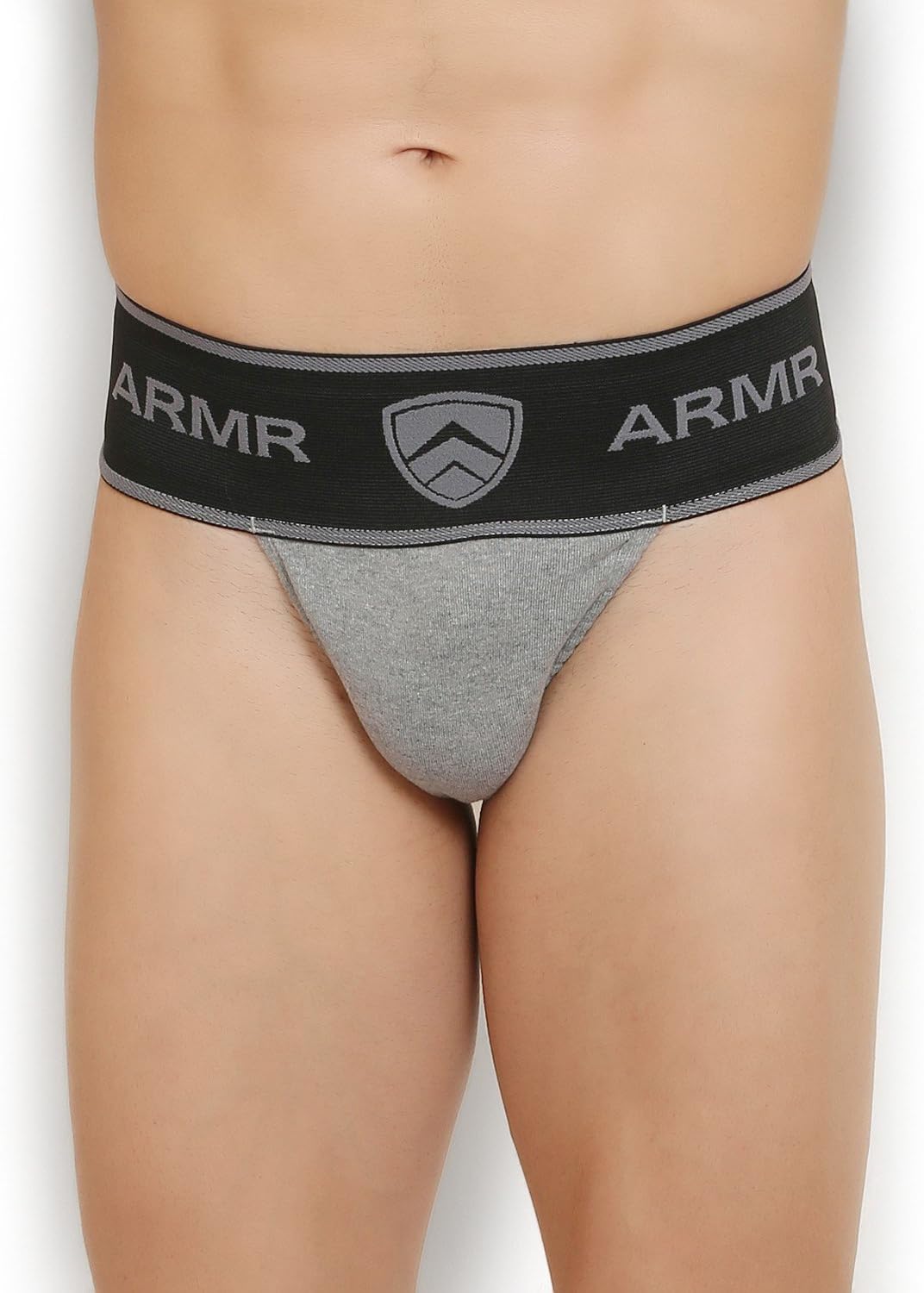 Armr Jockstrap Gym Athletic Cotton Supporter Thermal Control with Cup Pocket for Mens (Grey, Medium)