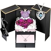 ADDWel Preserved Real Purple Rose with Sterling Silver Necklace Gift Set - Romantic Valentines Day Gifts for Wife, Girlfriend - Eternal Flowers Gifts for Anniversary, Birthday