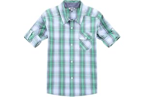 Bienzoe Boys Button Up Shirt: Kids Plaid Cowboy Western Casual Cotton Roll Up Tops